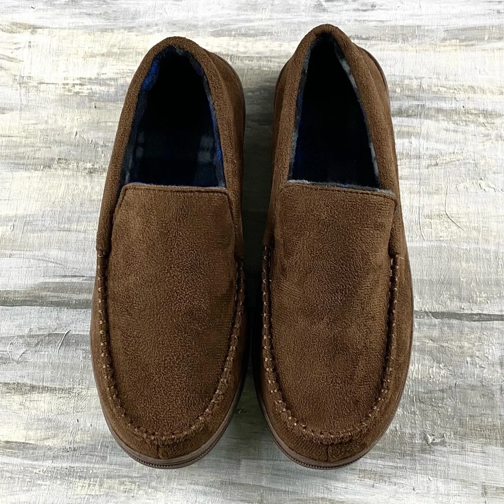 Men’s Moccasin Slipper House Shoe Indoor Outdoor Foam Hard Sole Cozy Loafer - Picture 14 of 16